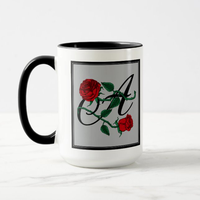 Caneca Café com Letra Inicial A com Rosas Vermelhas (Esquerda)