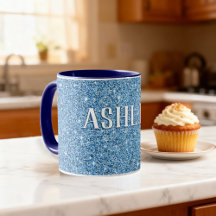 Café com Nome Brilho Azul Personalizado
