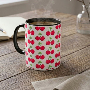 Caneca Café com Padrão de Cereja Vintage Retrô
