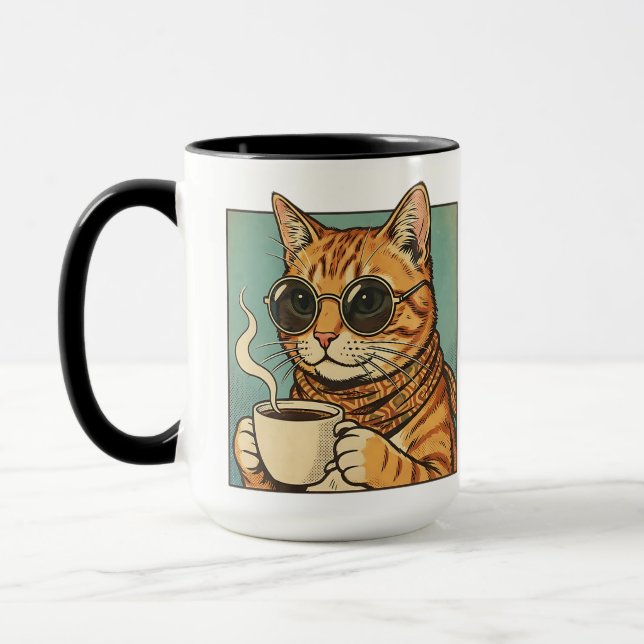 Caneca Café Cool Cat Design Retro para Amantes de Gatos (Esquerda)