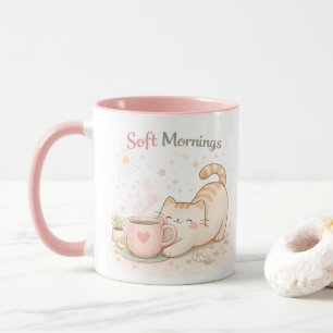 Caneca Café Cor-de-Rosa Doce Gatinho Kawaii Manhã Suave