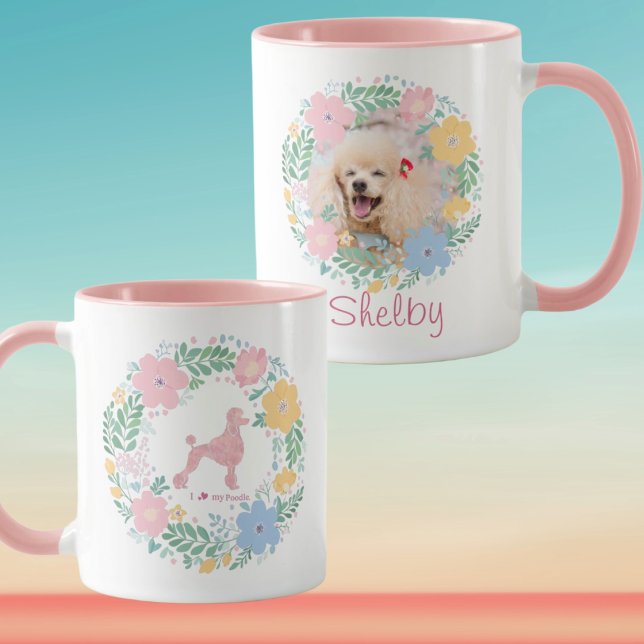 Caneca Café da Manhã & Cachorros: Foto & Nome de Poodle P (Criador carregado)