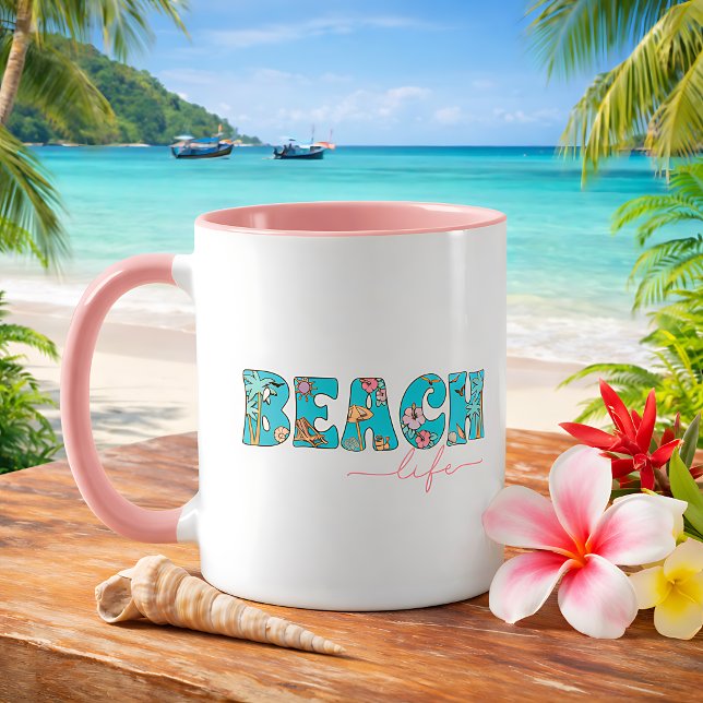 Caneca Café da Vida de Praia Retrô Fofa (Criador carregado)