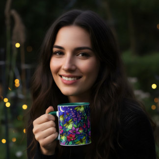 Caneca café de abelha floral em estilo de vitral
