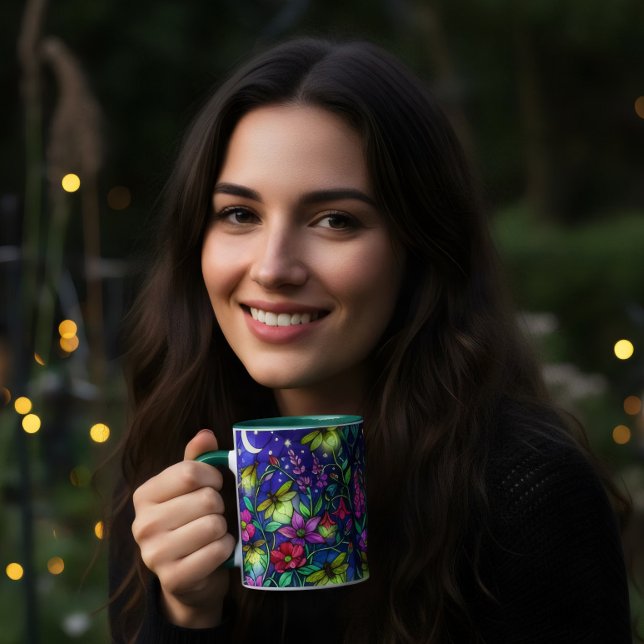 Caneca café de abelha floral em estilo de vitral  (Criador carregado)