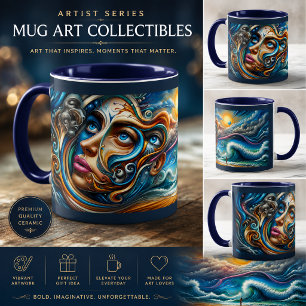 Caneca Café de Arte Abstrata Paisagem Oceânica Surrealist