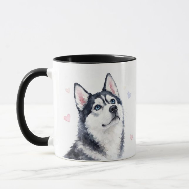 Caneca Café de Coração Bonito Siberian Husky (Esquerda)