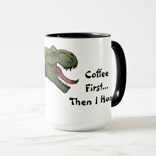 Caneca Café De Dinossauro T-Rex Primeiro E Eu Cego (Frente Esquerda)