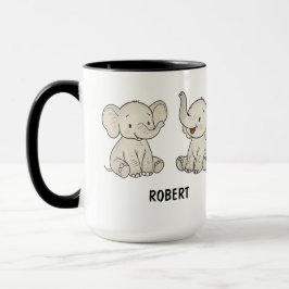Caneca Café de Elefante Fofo Desenhado à Mão Personalizad