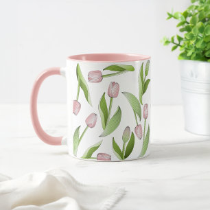 Caneca Café de Flor de Tulipa Rosa Botânica Moderna