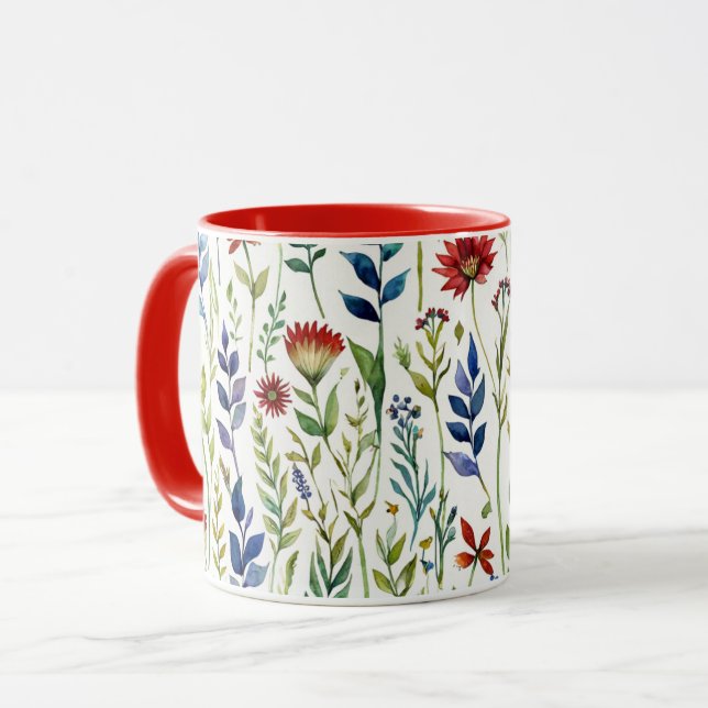 Caneca Café de Flores de Aquarela (Frente Esquerda)