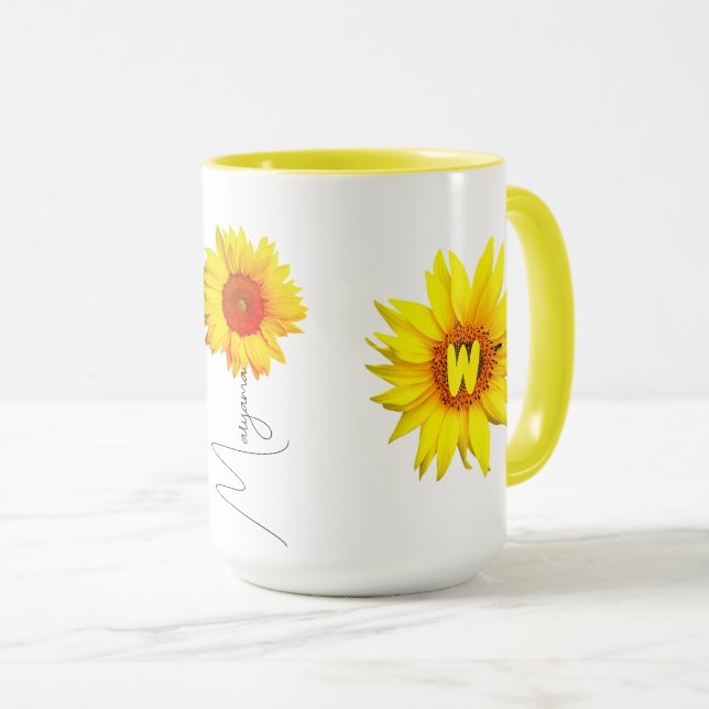 Caneca Café de girassol Mug para ela (nome: Cota Monogram (Frente Esquerda)