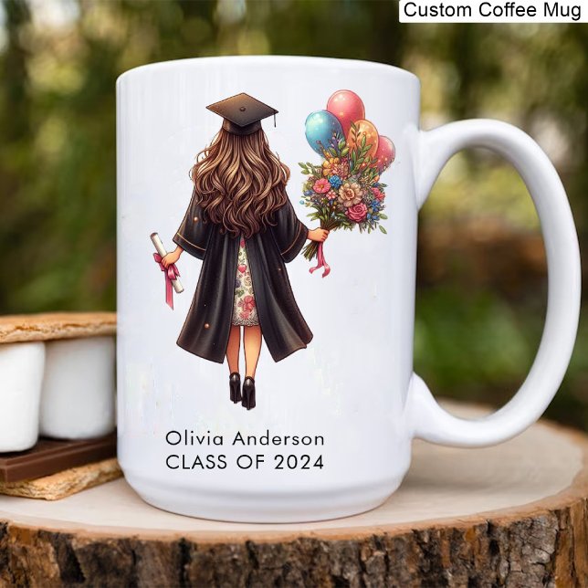Caneca Café de Graduação por Aquarela de Garota do Forman (Modern Graduate Girl Watercolor Graduation Coffee Mug)