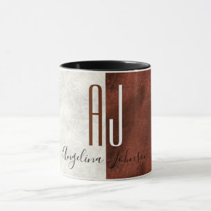Caneca Café de mármore e cobre com monograma elegante mod