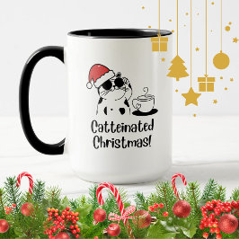 Caneca Café de Natal com Gato Cafeinado e Férias de Amant