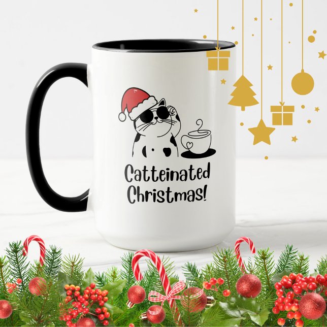Caneca Café de Natal com Gato Cafeinado e Férias de Amant (Criador carregado)