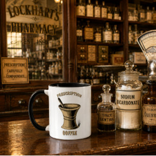 Caneca Café de Prescrição da Farmácia de Almofariz e Pilã