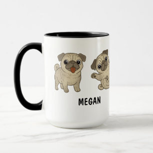 Caneca Café de Pug de Cachorro Fofo Desenhado à Mão Perso