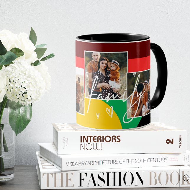 Caneca Café de Script de Coração de Colagem Multifotográf (Family Multi Photo Collage Heart Script Coffee Mug)
