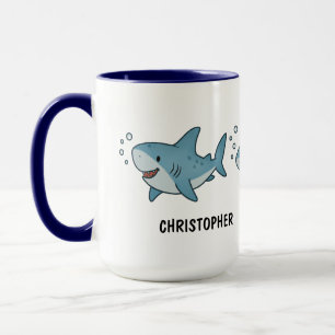 Caneca Café de Tubarão Fofo Desenhado à Mão Personalizado