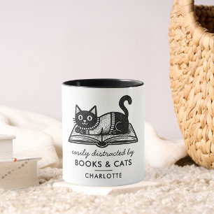 Caneca Café Divertido Fácilmente Distraído por Livros e G