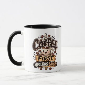 Caneca Café Divertido Primeiro Adultizando Depois