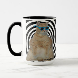 Caneca Café do Gato Manx Gordo Relaxando com Óculos de So