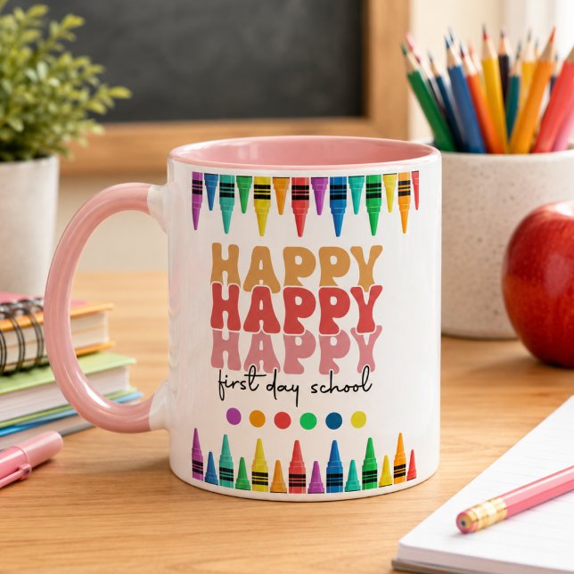 Caneca Café do Primeiro Dia de Aula Feliz (Happy First Day of School Coffee Mug)