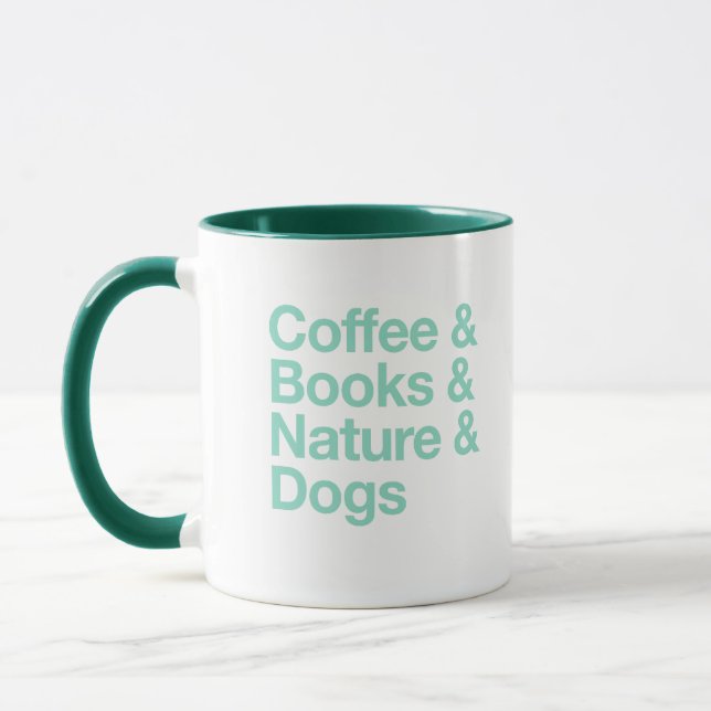Caneca Café e Livros & Natureza e Cães Mug (Teal) (Esquerda)