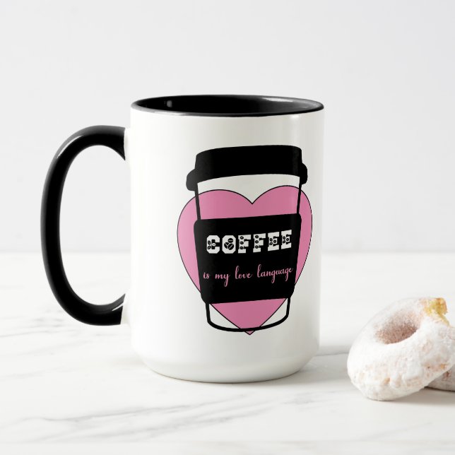 Caneca Café é minha linguagem do amor texto engraçado cor (Com Donut)