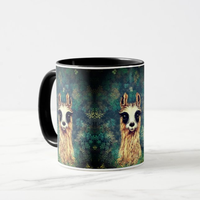 Caneca Café Engraçado Mug com Llama Curioso (Frente Esquerda)