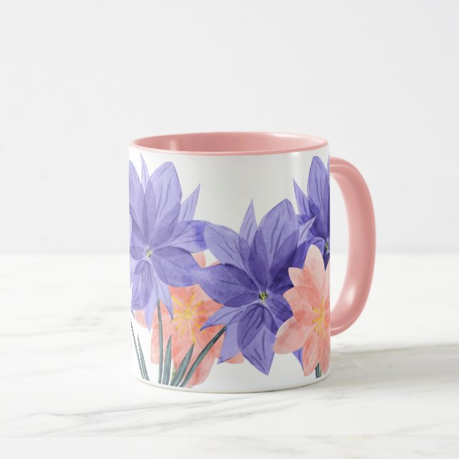 Caneca Café Floral Lilás, Rosa e Púrpura, Elegante (Frente Esquerda)