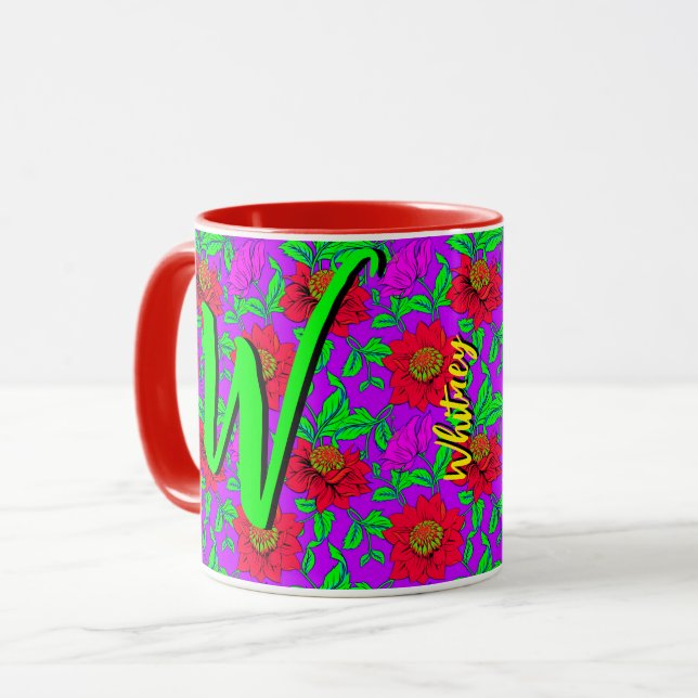 Caneca Café Floral Mug com Design de Flor Bonita (Frente Esquerda)