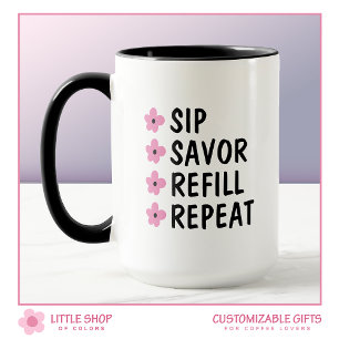 Caneca Café Floral Preto Rosa Personalizável