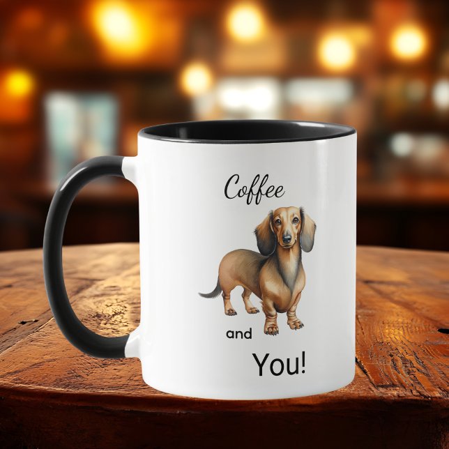 Caneca Café Fofo e Dachshund Marrom Personalizado (Criador carregado)