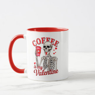 Caneca Café Gótico é Meu Namorado Esqueleto Bebendo 