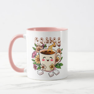 Caneca Café Kawaii e Flores