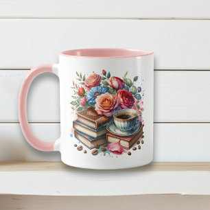 Caneca Café, Livros e Flores