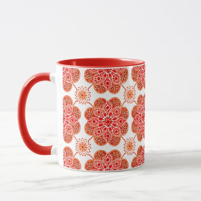 Caneca Café Mug com padrão vermelho e marrom (Esquerda)
