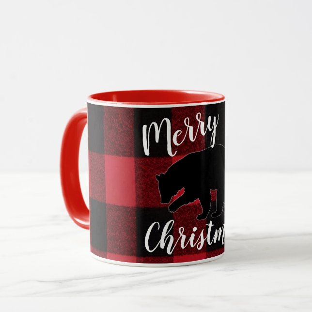 Caneca Café Natal Mug Red Xadrez Urso Negro (Frente Esquerda)