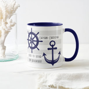 Caneca Café náutico da roda do barco e âncora personaliza