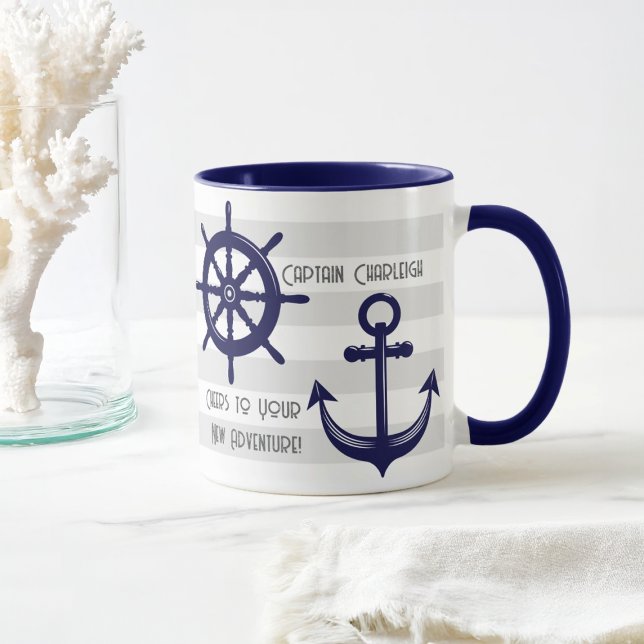 Caneca Café náutico da roda do barco e âncora personaliza (Criador carregado)