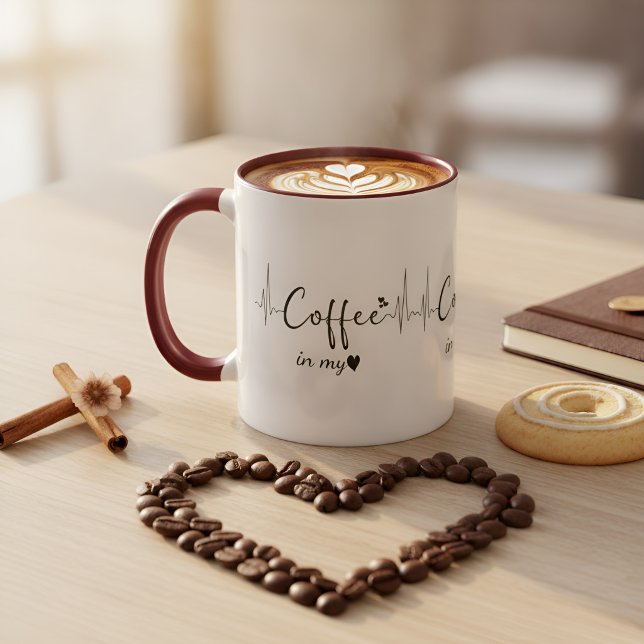 Caneca Café no meu coração | amantes de café (Criador carregado)
