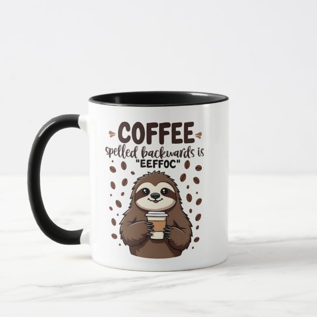 Caneca Café Ortografado para Trás é eeffoC Caffeine Sloth (Esquerda)