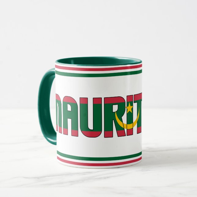 Caneca Café Patriótico Bandeira Nacional das Ilhas Mauríc (Frente Esquerda)