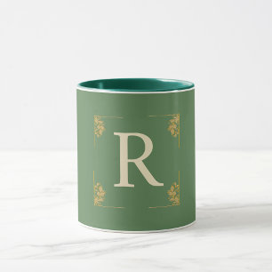 Caneca Café personalizado com monograma do ouro verde ini