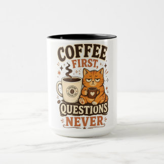 Caneca Café Primeiro Perguntas Nunca – Gato Engraçado Caf