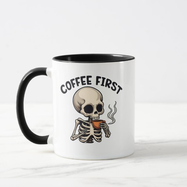 Caneca Café Primeiro Spookie Halloween Skeleton Caffeine (Esquerda)
