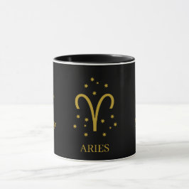Caneca Café Simples Preto e Dourado Áries Zodíaco