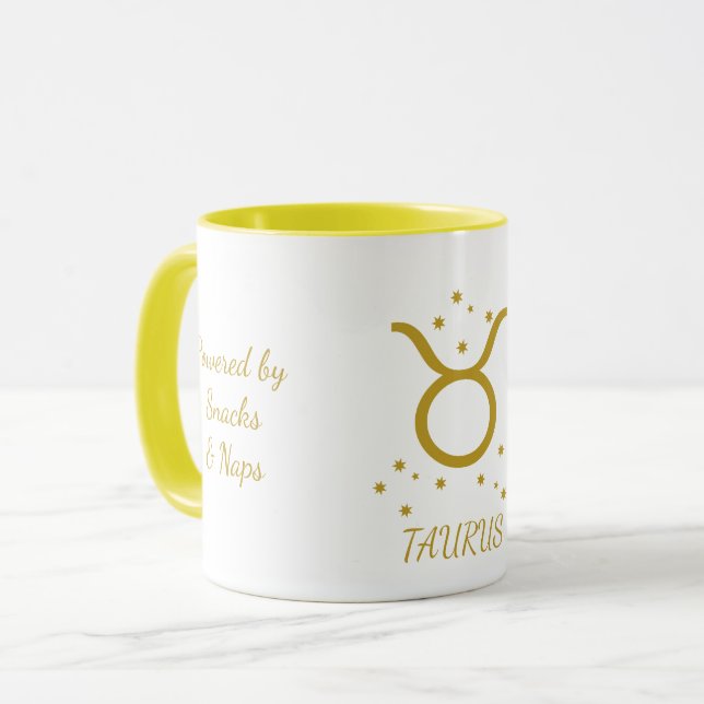 Caneca Café Simples Tipografia Dourada Touro Zodíaco (Frente Esquerda)